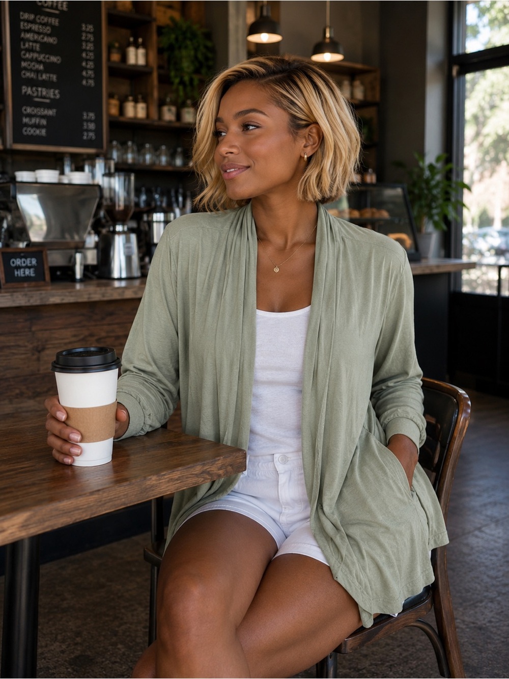 Bluetime Open-Front Lightweight Cardigan - Sage Green